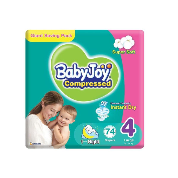 Babyjoy Compressed Diapers Size 4, 74-pack, 10-18 kg