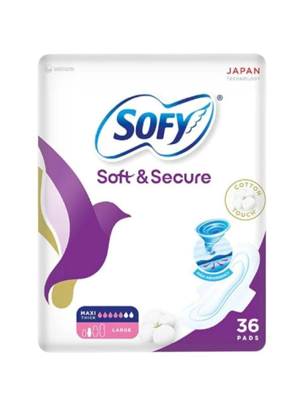 Sofy Maxi Thick Sanitary Pads with Wings - Large, 36 Count