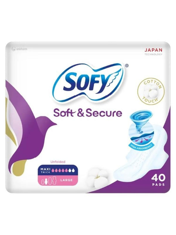 Sofy Soft & Secure Large Sanitary Pads with Wings - 40 Count