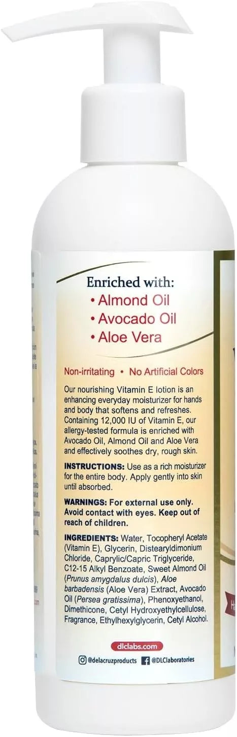 De La Cruz Vitamin E Lotion 12,000 IU – Hydrating Moisturizer 8 fl oz