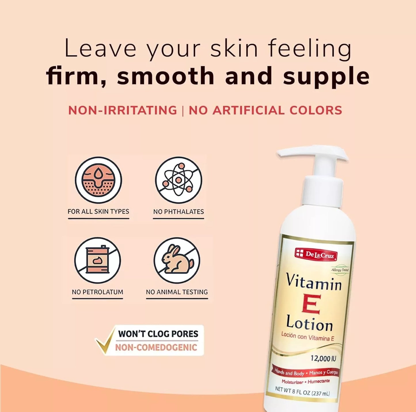 De La Cruz Vitamin E Lotion 12,000 IU – Hydrating Moisturizer 8 fl oz