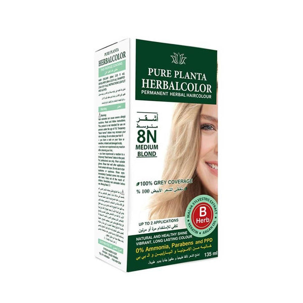 Blonde Hair Dye Medium Blonde 8N Natural Pure Planta 135ml