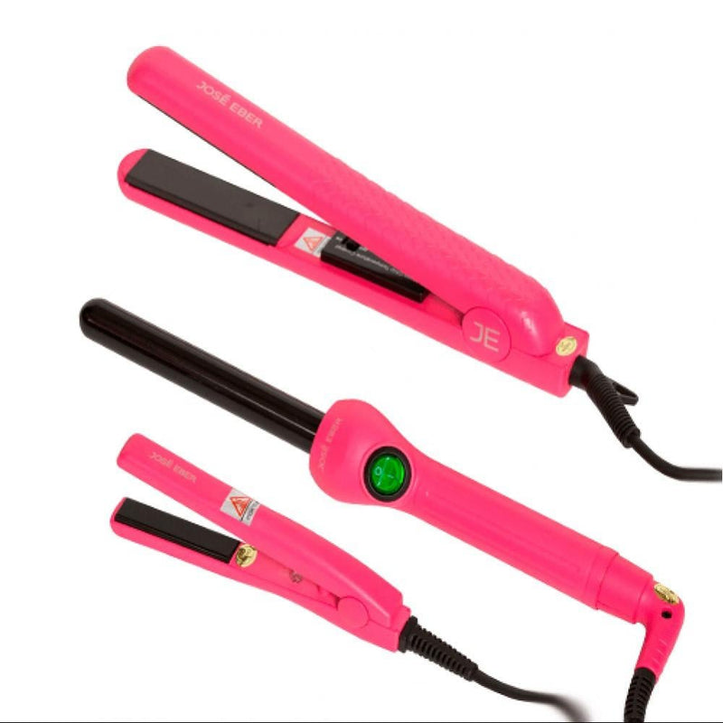 Jose Eber Pink 25-Piece Hair Styling Set with Curling Iron and Straightener