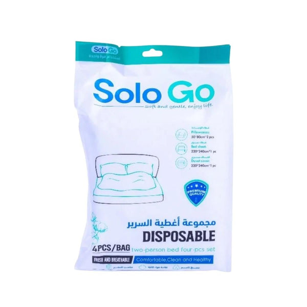 Solo Go Disposable Bedding Set for Double Bed, 4-Piece, Breathable Fabric
