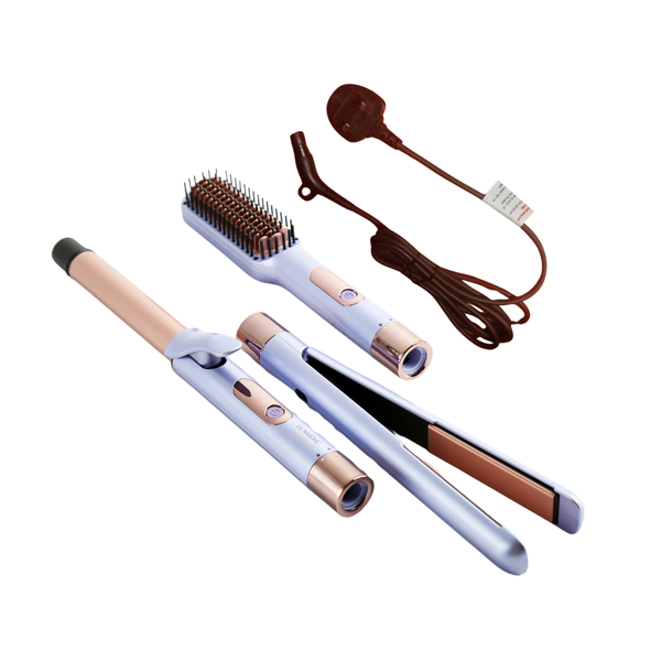 Lumiere Purple Hair Styling Kit: Ceramic Straightener, 25mm Curling Iron & Thermal Brush