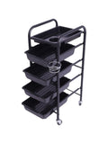 Salon System 4-Drawer Trolley with Hair Dryer Holder - Black