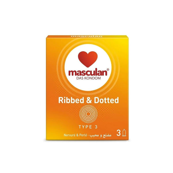 Ribbed and Dotted Condoms Enhanced Sensation Masculan 3 Pack