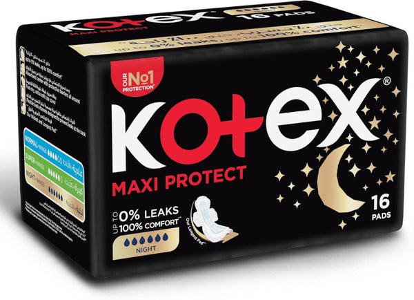 Night Sanitary Pads Maxi Protect With Wings Kotex 16 Pcs