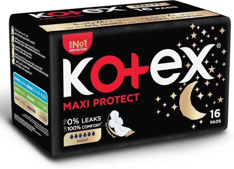 Night Sanitary Pads Maxi Protect With Wings Kotex 16 Pcs