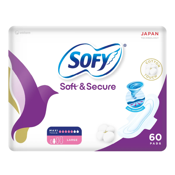 Sanitary Pads Soft and Secure Maxi Large with Wings 60 Pcs Sofy