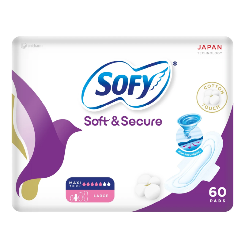 Sanitary Pads Soft and Secure Maxi Large with Wings 60 Pcs Sofy