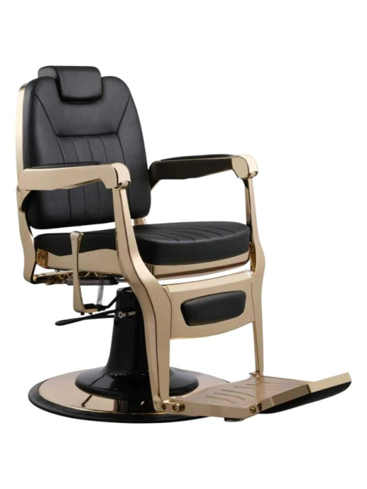 Salon System 5269K-127 Barber Chair - Black Leather with Gold Metal Trim
