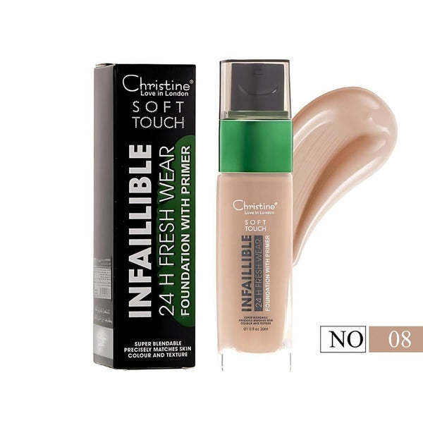 Christine Soft Touch Full Coverage Foundation, Shade 08, 24-Hour Wear