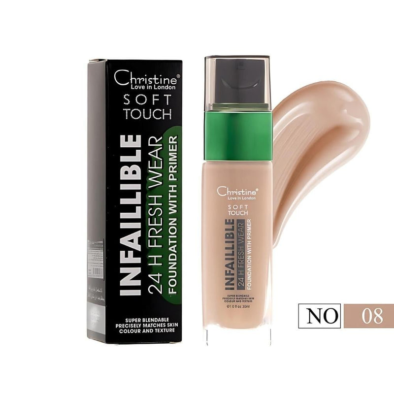 Christine Soft Touch Full Coverage Foundation, Shade 08, 24-Hour Wear