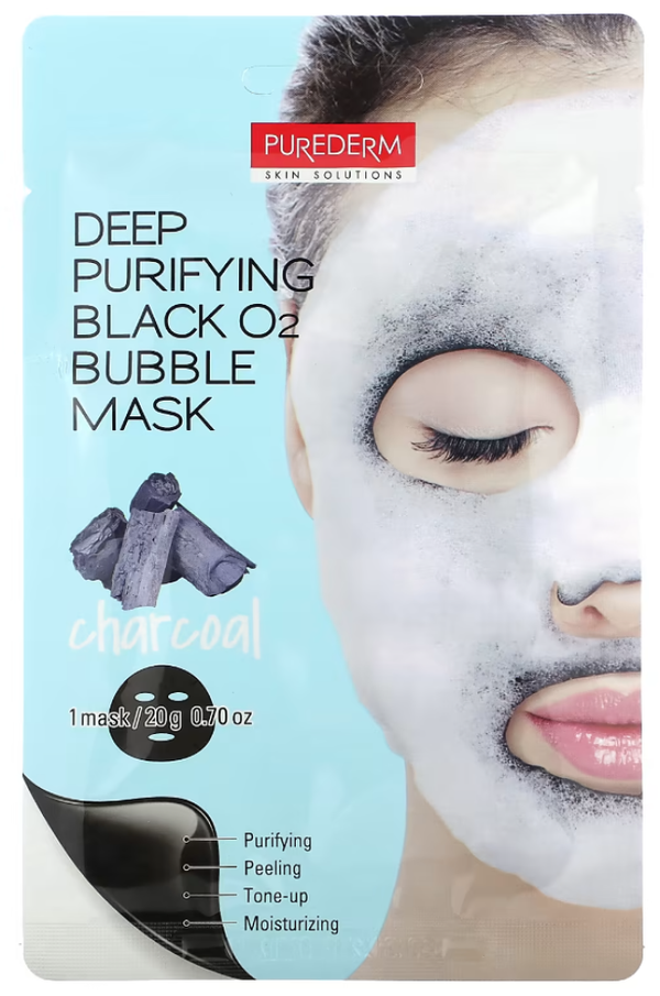 Bubble Charcoal Black Mask Deep Purifying O2 Cleansing Purederm 1 Piece