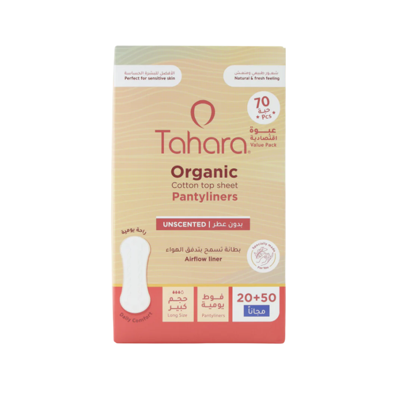 Tahara Daily Sanitary Pads, 100% Natural Cotton, Unscented, Large, 70 Count