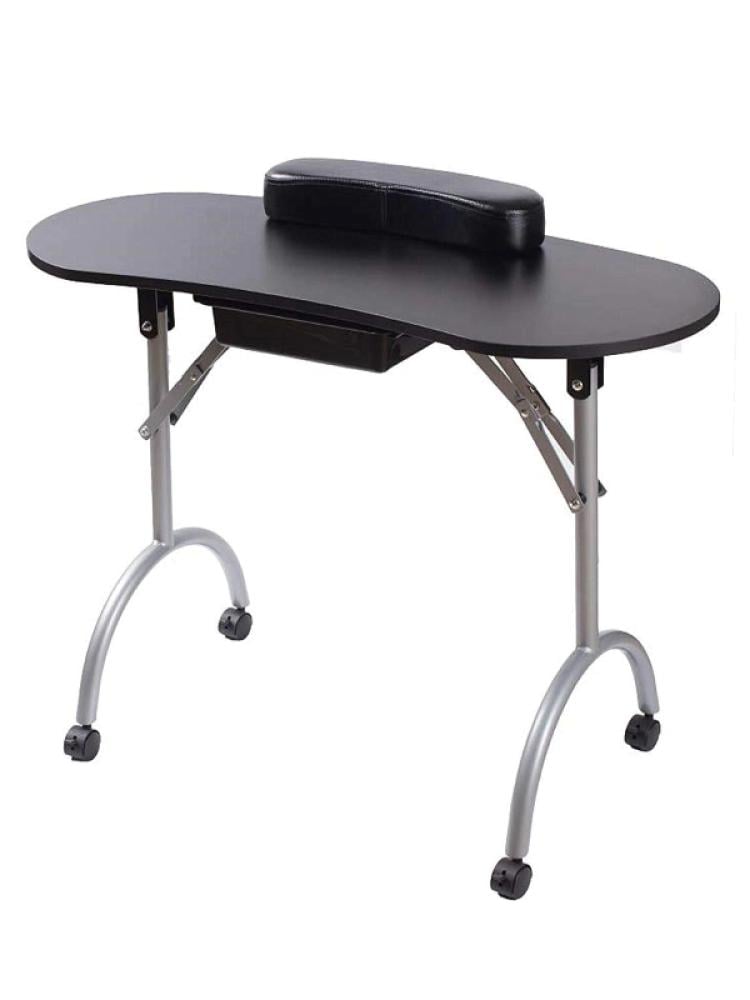 Salon System Portable Manicure Table with Arm Rest & Drawer - Black