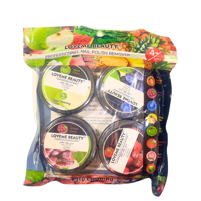 Nail Polish Remover Fruity Scent Gentle Formula Love Me Beauty 4 Pieces