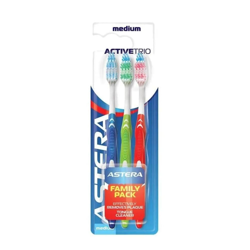 Astera Active Trio Toothbrush Set Medium Bristles 3-Piece Pack
