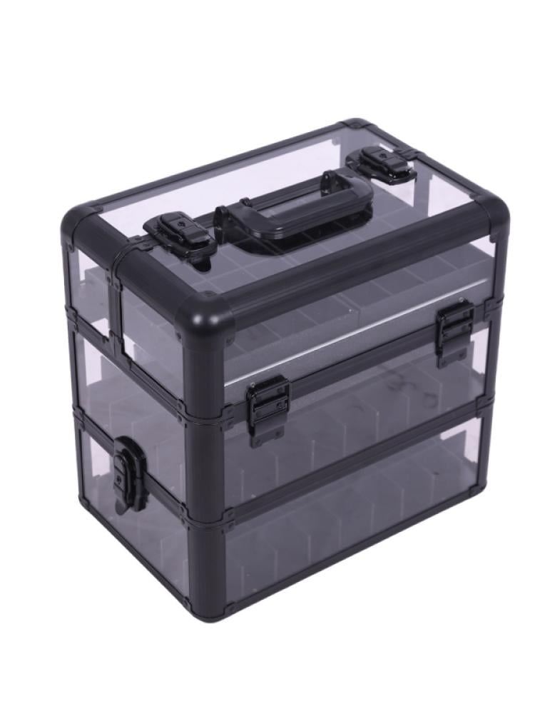 Salon System Makeup Organizer Box - Multi-Layer Transparent Black - 34x36x24cm