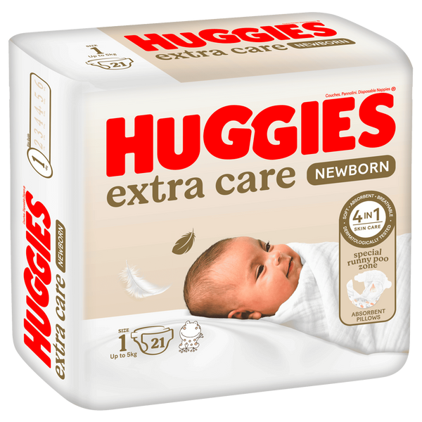 New Born Diapers Size 1 Extra Care Gentle Protection Huggies 21 Pieces