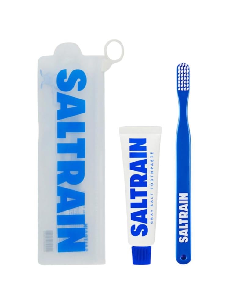 Saltrain Grey Salt Toothpaste Travel Kit, Blue Toothpaste & Toothbrush, 30g