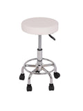 Salon System Round Rolling Technician Stool - White Iron Base, Adjustable Height