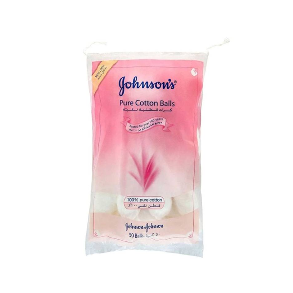Johnson's Pure Cotton Balls, 100% Cotton, 50 Count, Makeup Removal
