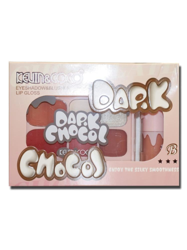 Kevin & Coco Eyeshadow & Blusher Palette with Lip Gloss Dark Chocol
