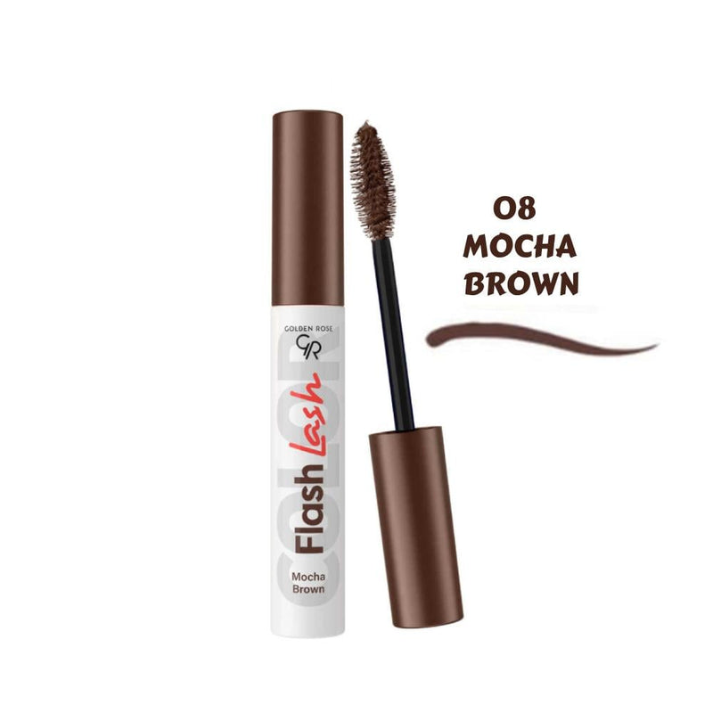 Golden Rose Flash Lash Mascara 08 Mocha Brown Waterproof Fiber Brush