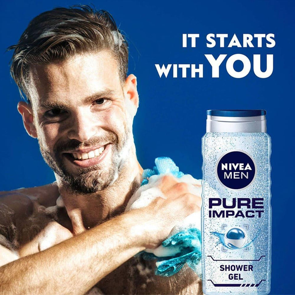 Nivea Shower Gel Pure Impact for Men Cleansing & Moisturizing 500ml