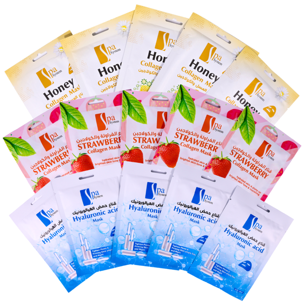 Spa System Face Mask Kit - 15-Piece (Hyaluronic, Strawberry, Honey)