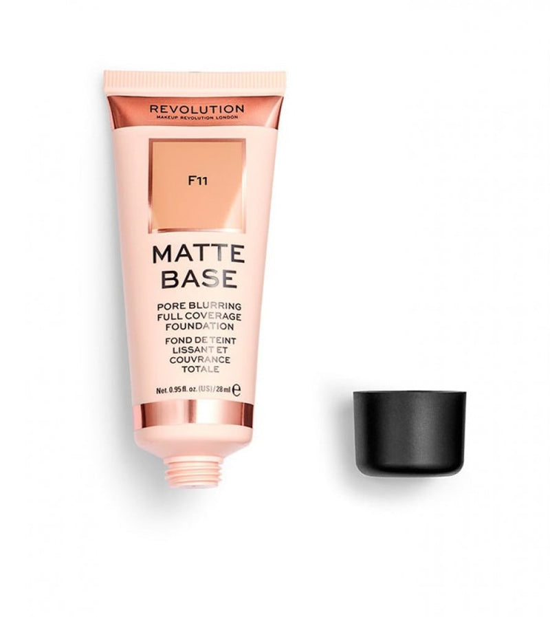 Revolution Matte Base Foundation, F11 Full Coverage, Creamy Texture
