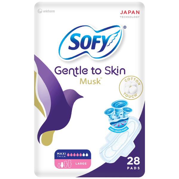 Always Maxi Pads With Wings Gentle To Skin Musk Large Sofy 28 Pieces