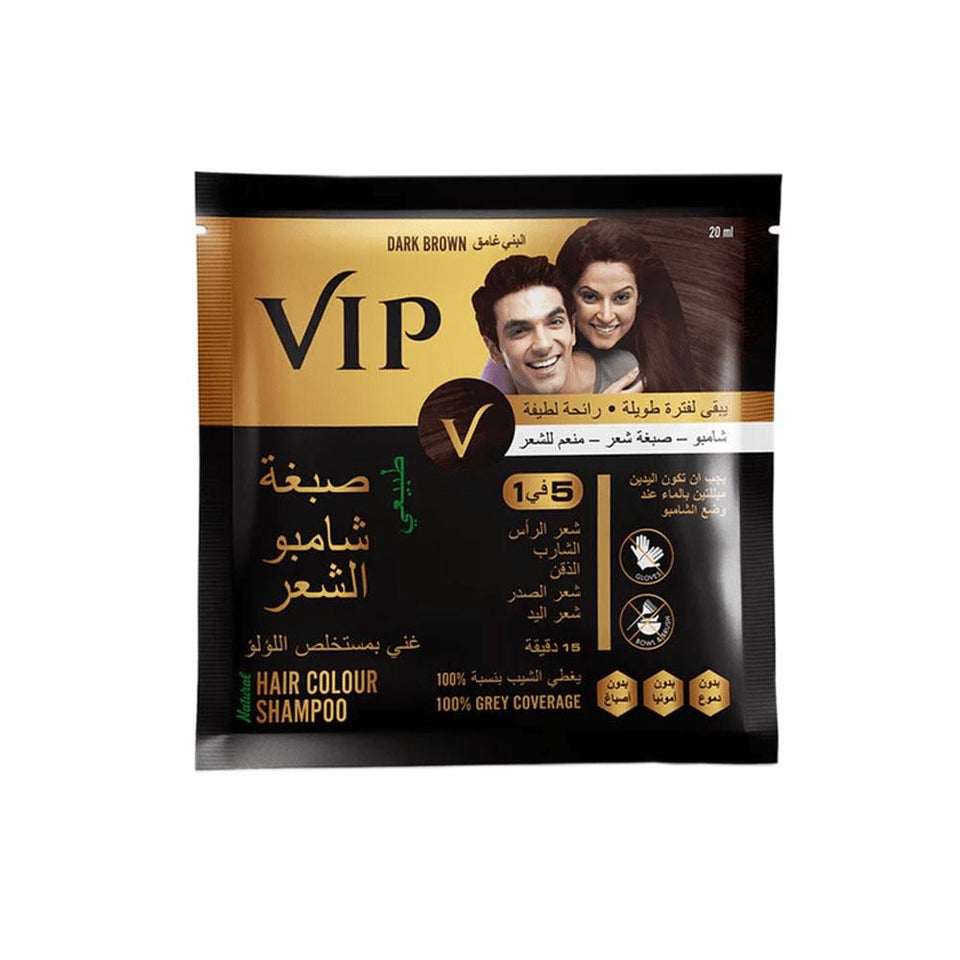 VIP Dark Brown Hair Color Shampoo Pearl Extract Colors Gray Hair 20ml