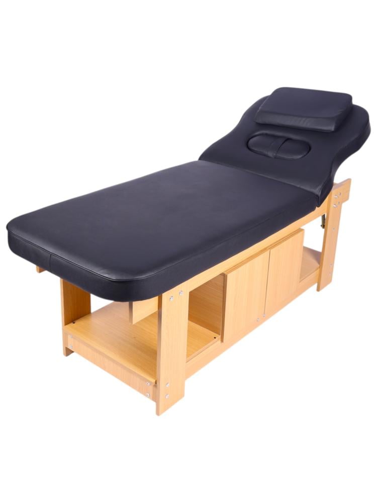 Salon System Black Synthetic Leather Massage Bed with Wooden Base