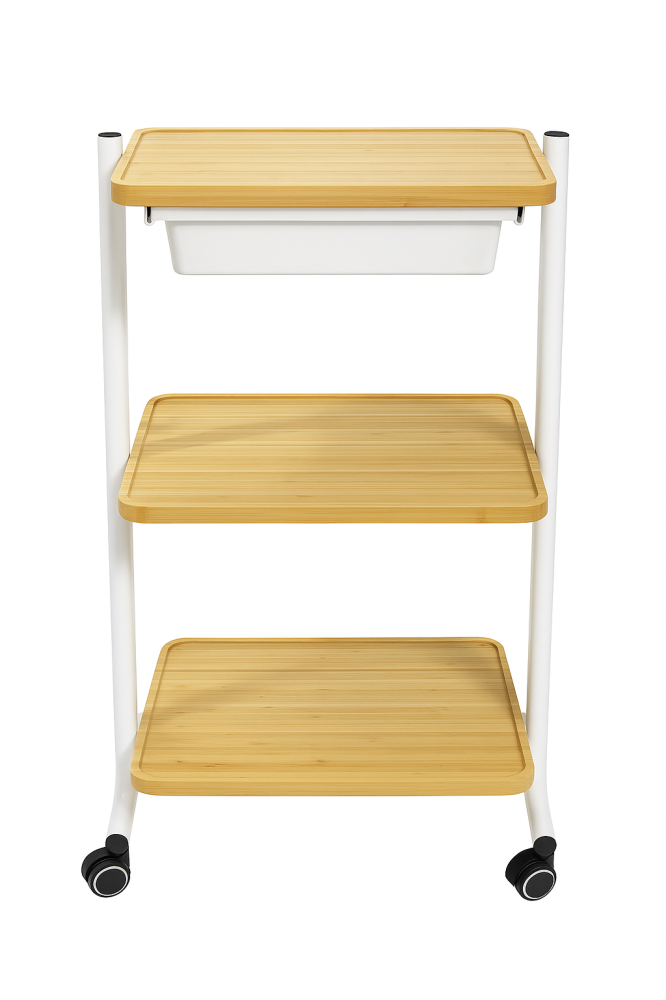 Salon System Model T-029B Wooden Trolley with Shelves and Side Bins