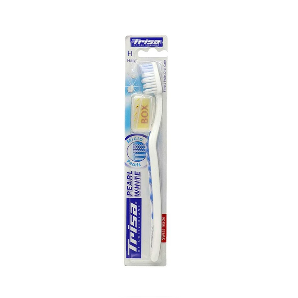 Trisa Pearl White Toothbrush with Stiff Bristles for Plaque Removal