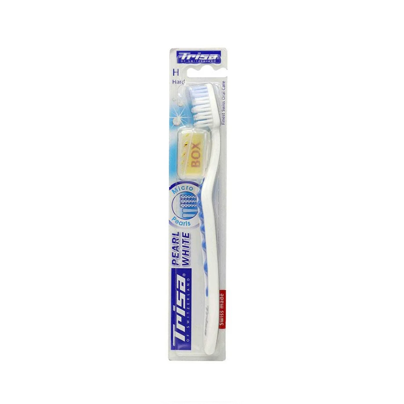 Trisa Pearl White Toothbrush with Stiff Bristles for Plaque Removal
