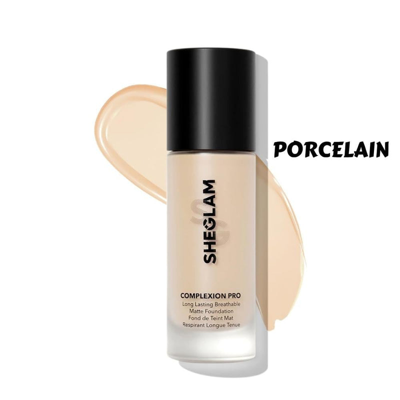 Sheglam Long-Lasting Matte Foundation, Porcelain, Full Coverage, 30ml