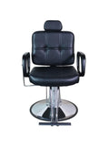 Salon System Hydraulic Barber Chair - Black Synthetic Leather, Square Handle