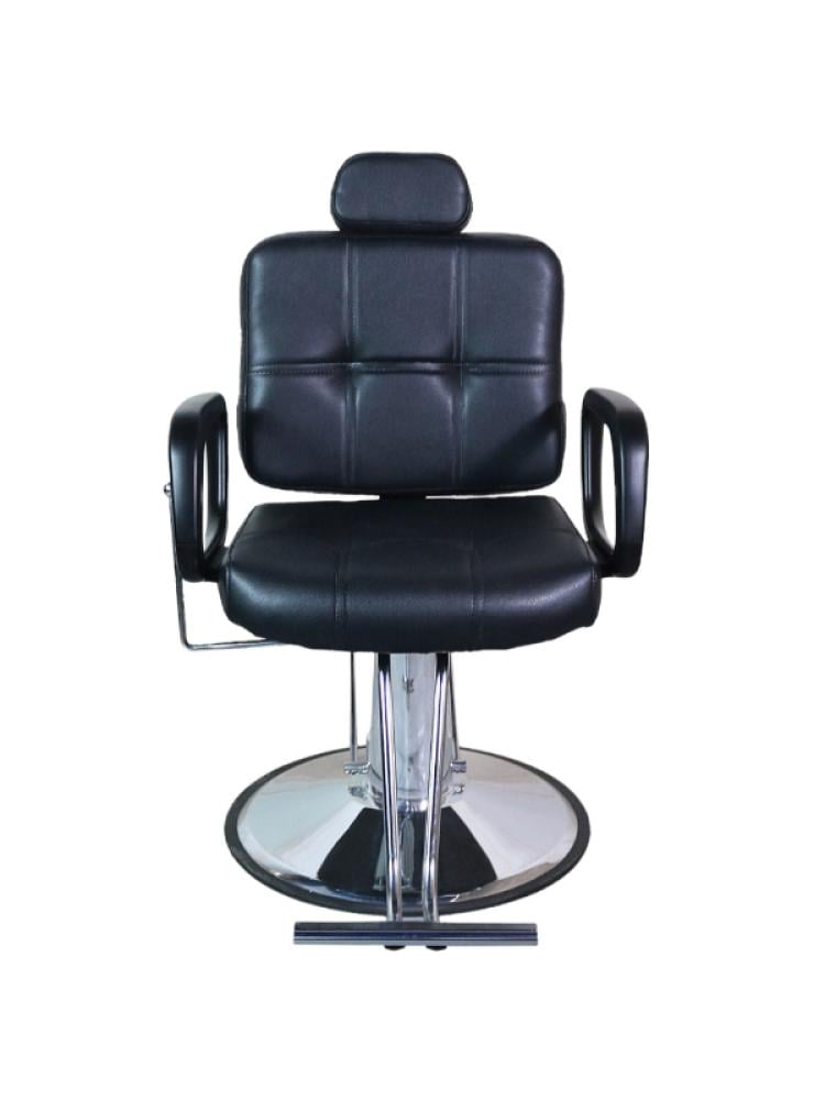 Salon System Hydraulic Barber Chair - Black Synthetic Leather, Square Handle