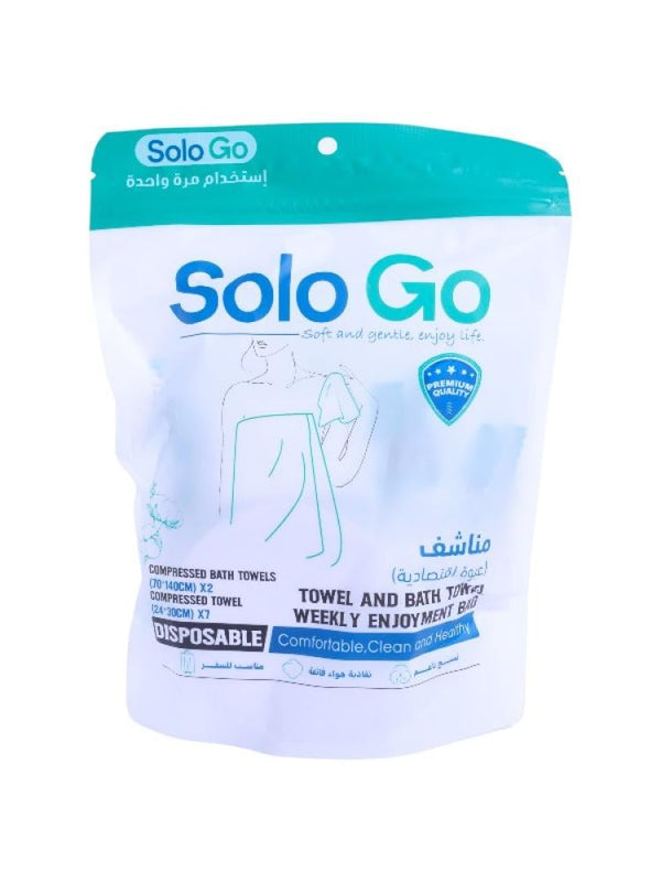 Compressed Bath Towels Disposable Travel Hygiene Solo Go 9 Pieces