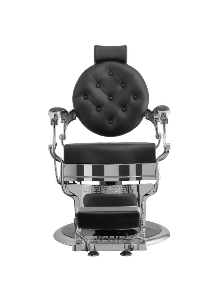 Salon System Men's Barber Chair Black Leather Silver Iron Reclining