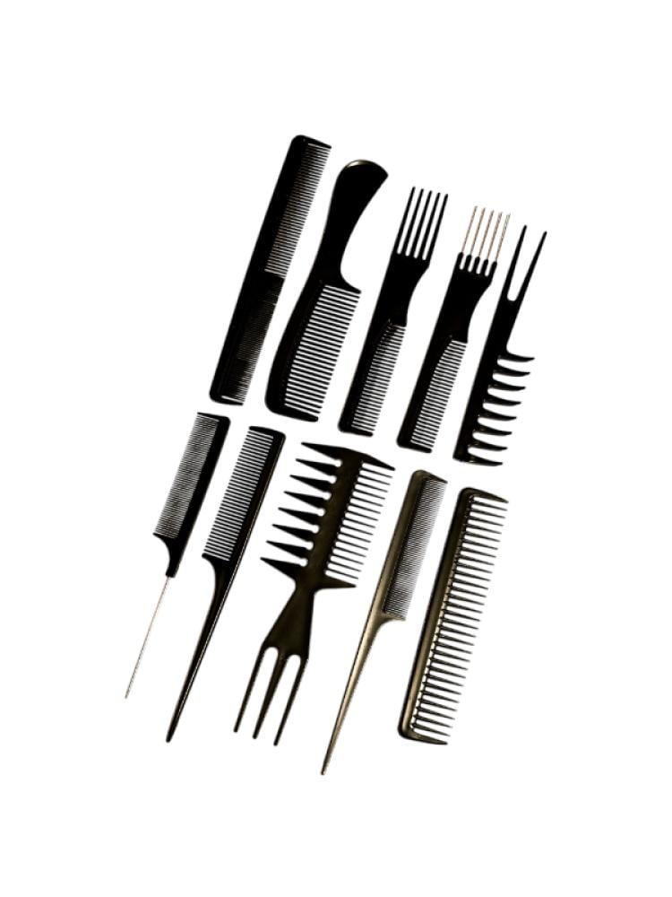 Hair System Comb Set 10 Pieces Black Hair Styling