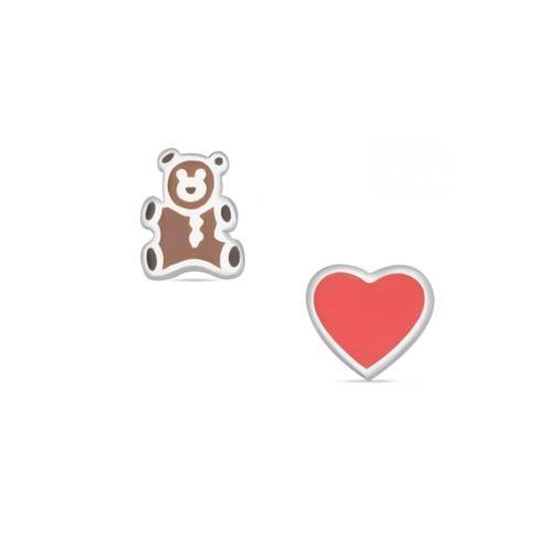 Navarro Heart Bear Medical Earrings, Silver, Children's, Hypoallergenic