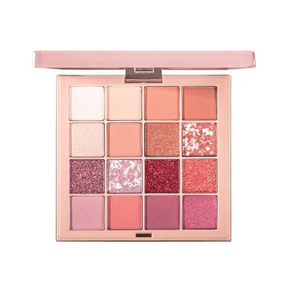 Nuview Rose Eyeshadow Palette, 16 Color, Matte Shimmer Glitter Finishes
