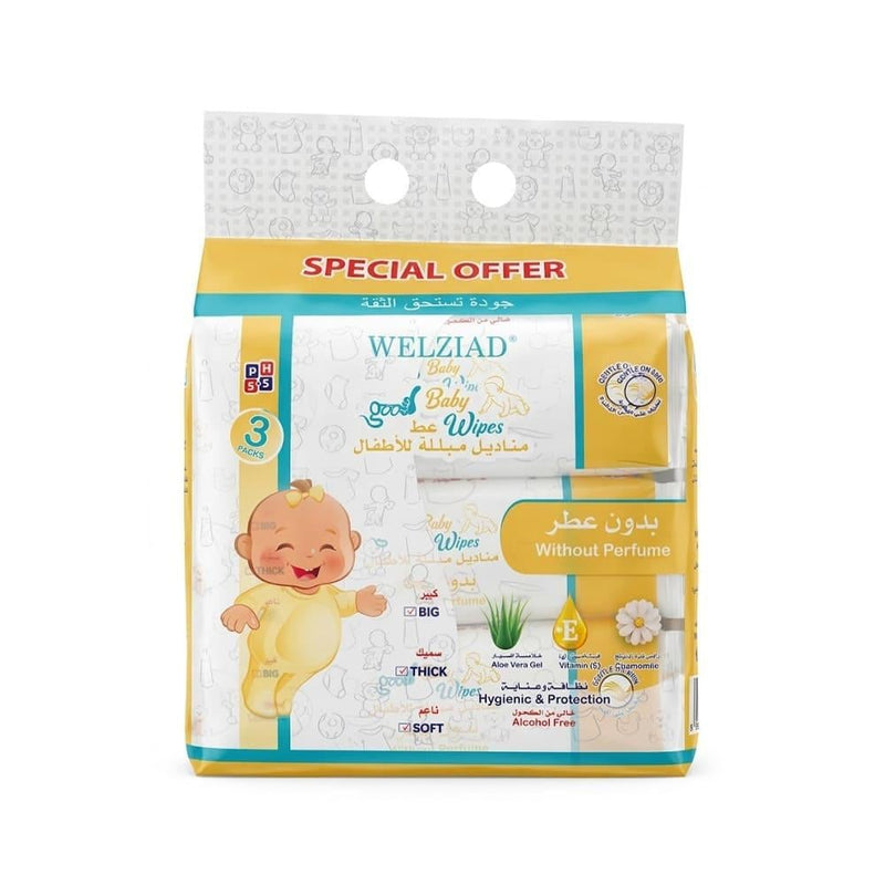 Baby Wipes Unscented Sensitive Skin Welziad 3 x 80 Wipes