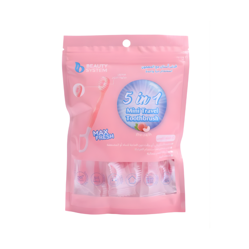 Beauty System Peach Flavored Dental Kit with Toothbrush Toothpaste and Floss 10 Pieces