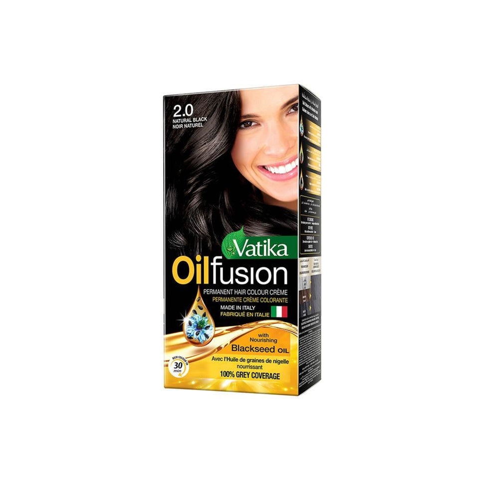 Vatika Oil Fusion Permanent Hair Color Natural Black Covers Grays Ammonia-Free 2.0